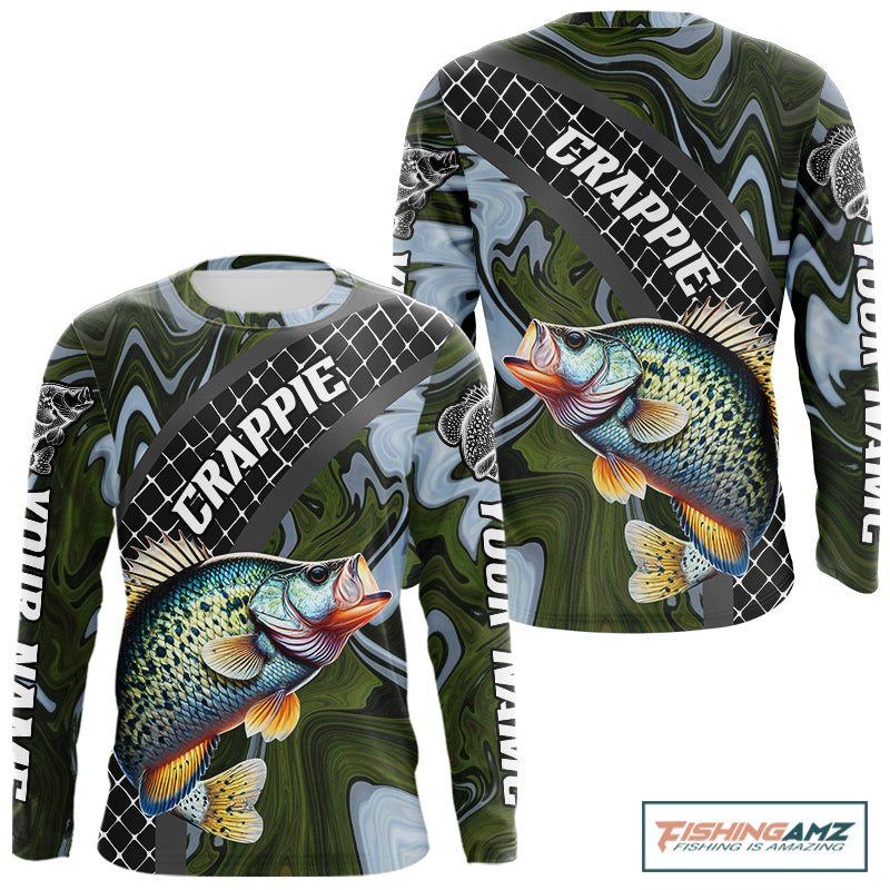 Crappie Fishing Shirts Long Sleeve Abstract Green Camo Performance Jersey For Men NHT924