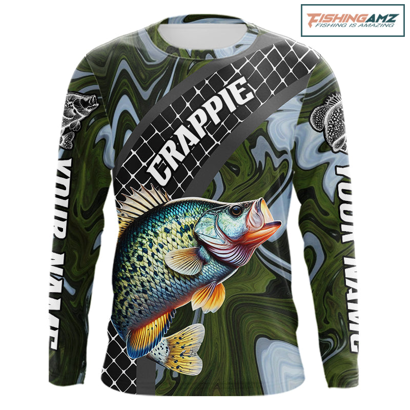 Crappie Fishing Shirts Long Sleeve Abstract Green Camo Performance Jersey For Men NHT924