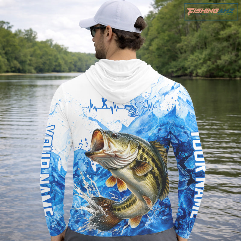Bass Fishing Shirts Hooded, Ice Fishing Long Sleeve Shirt For Men, Largemouth Bass Fishing Apparel NHT1383