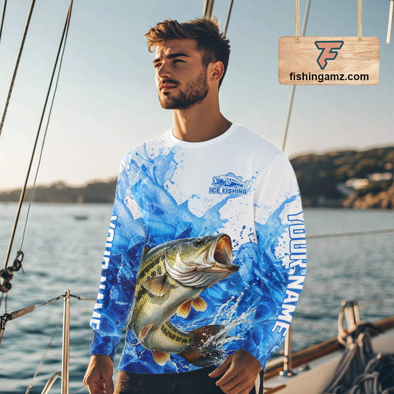 Bass Fishing Shirt, Ice Fishing Long Sleeve Shirt For Men, Largemouth Bass Fishing Apparel NHT1383