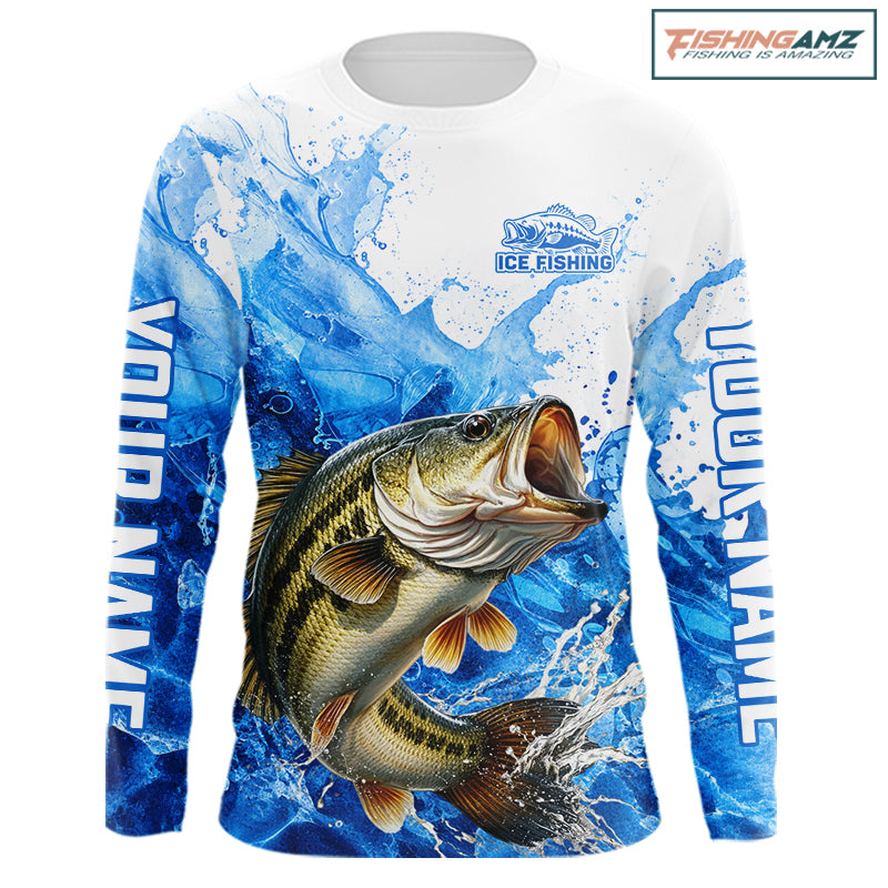 Bass Fishing Shirt, Ice Fishing Long Sleeve Shirt For Men, Largemouth Bass Fishing Apparel NHT1383