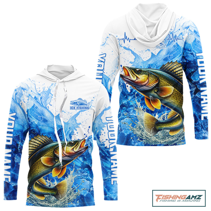 Walleye Fishing Shirts Hooded, Ice Fishing Long Sleeve Shirt For Men, Walleye Fishing Apparel NHT1385