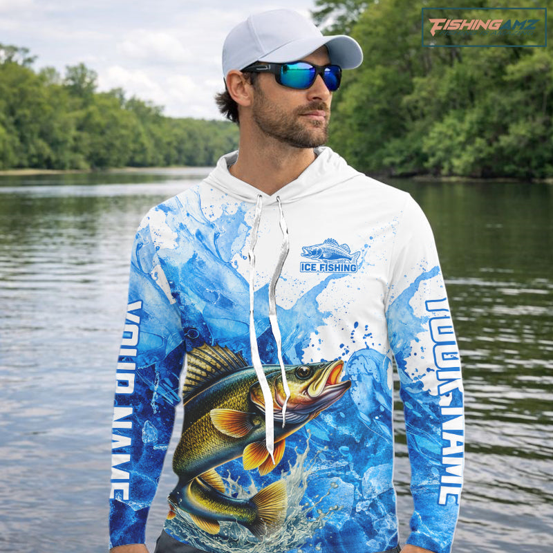 Walleye Fishing Shirts Hooded, Ice Fishing Long Sleeve Shirt For Men, Walleye Fishing Apparel NHT1385