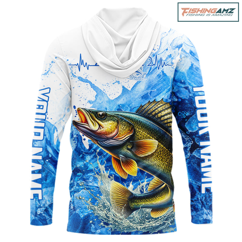 Walleye Fishing Shirts Hooded, Ice Fishing Long Sleeve Shirt For Men, Walleye Fishing Apparel NHT1385