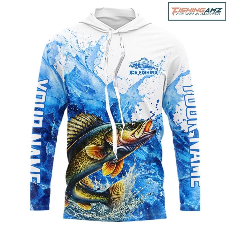 Walleye Fishing Shirts Hooded, Ice Fishing Long Sleeve Shirt For Men, Walleye Fishing Apparel NHT1385