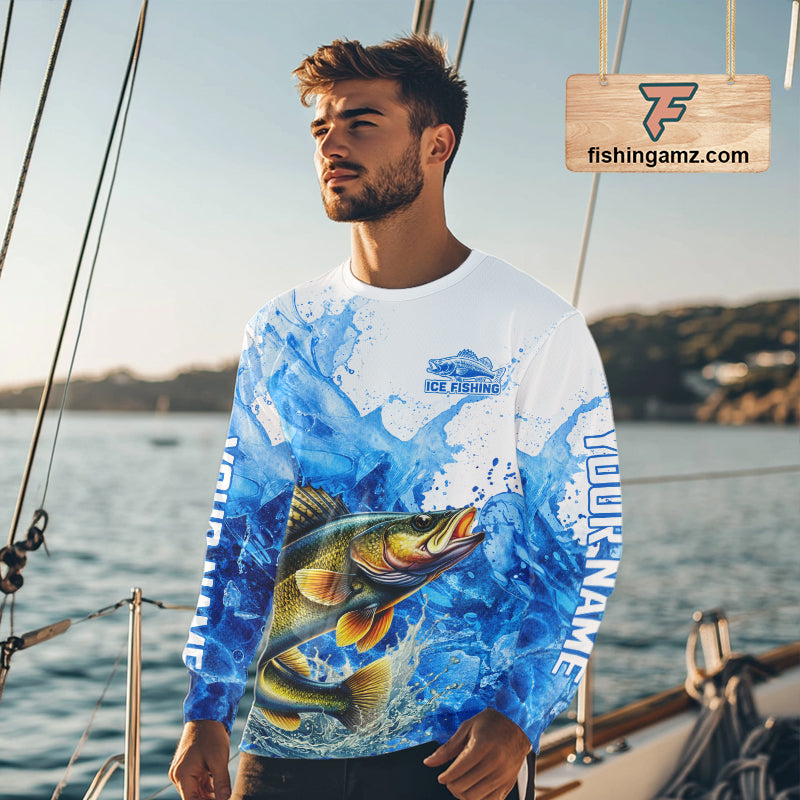 Walleye Fishing Shirt, Ice Fishing Long Sleeve Shirt For Men, Walleye Fishing Apparel NHT1385