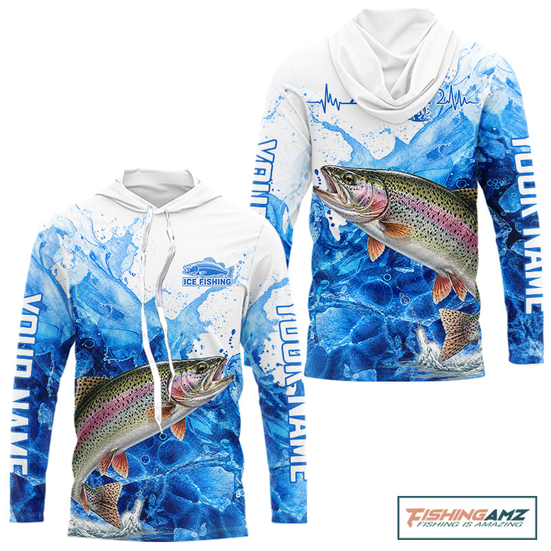 Rainbow Trout Fishing Shirts Hooded, Ice Fishing Long Sleeve Shirt For Men, Rainbow Trout Fishing Apparel NHT1386