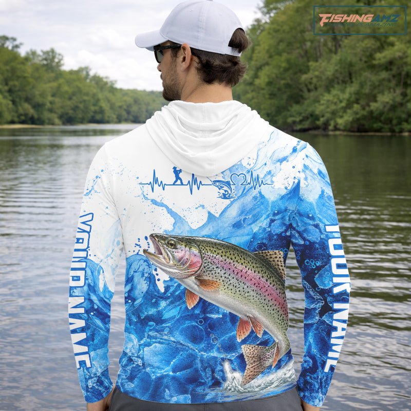 Rainbow Trout Fishing Shirts Hooded, Ice Fishing Long Sleeve Shirt For Men, Rainbow Trout Fishing Apparel NHT1386