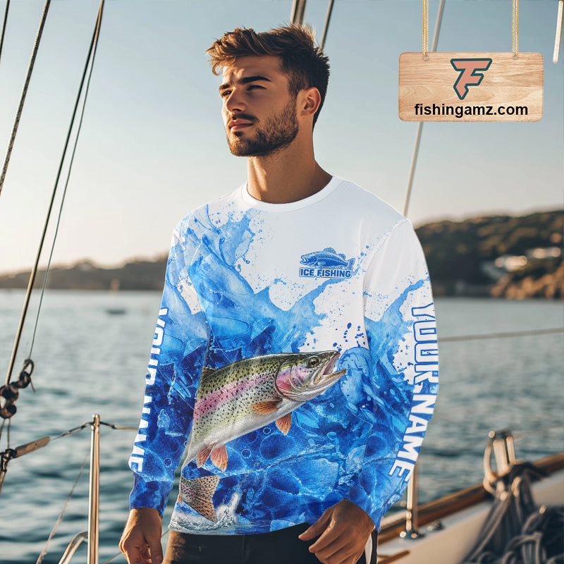 Rainbow Trout Fishing Shirt, Ice Fishing Long Sleeve Shirt For Men, Rainbow Trout Fishing Apparel NHT1386