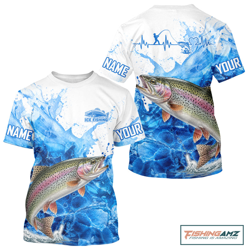 Rainbow Trout Fishing Shirts Short Sleeve, Ice Fishing Shirt For Men, Rainbow Trout Fishing Apparel NHT1386
