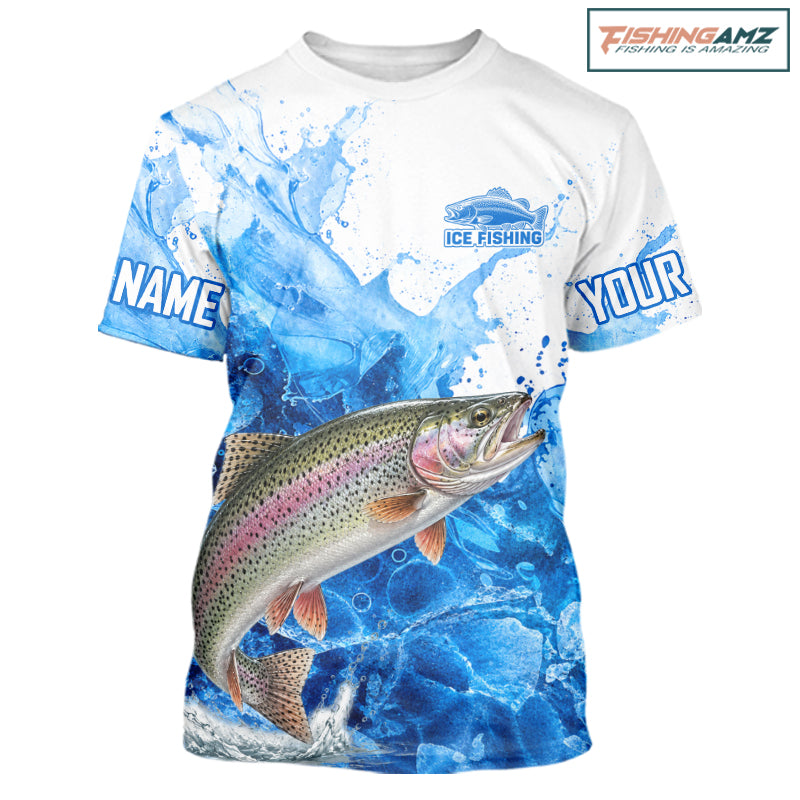 Rainbow Trout Fishing Shirts Short Sleeve, Ice Fishing Shirt For Men, Rainbow Trout Fishing Apparel NHT1386