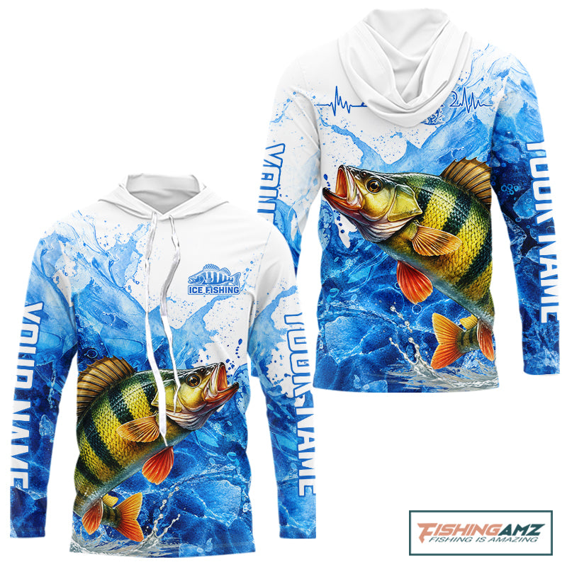 Yellow Perch Fishing Shirts Hooded, Ice Fishing Long Sleeve Shirt For Men, Yellow Perch Fishing Apparel NHT1387