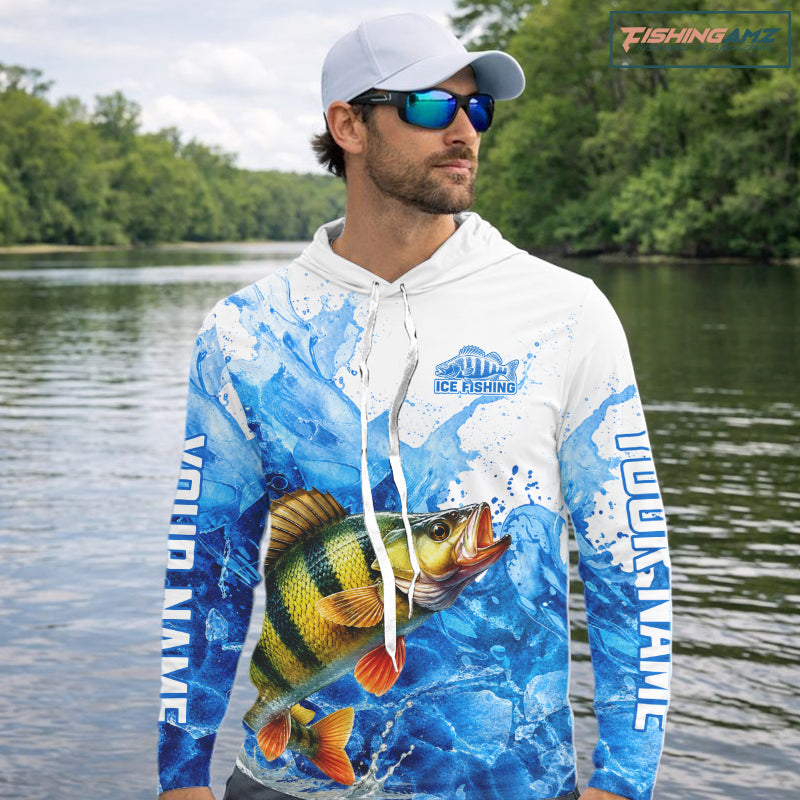 Yellow Perch Fishing Shirts Hooded, Ice Fishing Long Sleeve Shirt For Men, Yellow Perch Fishing Apparel NHT1387