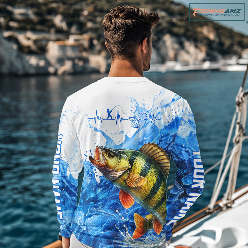 Yellow Perch Fishing Shirt, Ice Fishing Long Sleeve Shirt For Men, Yellow Perch Fishing Apparel NHT1387