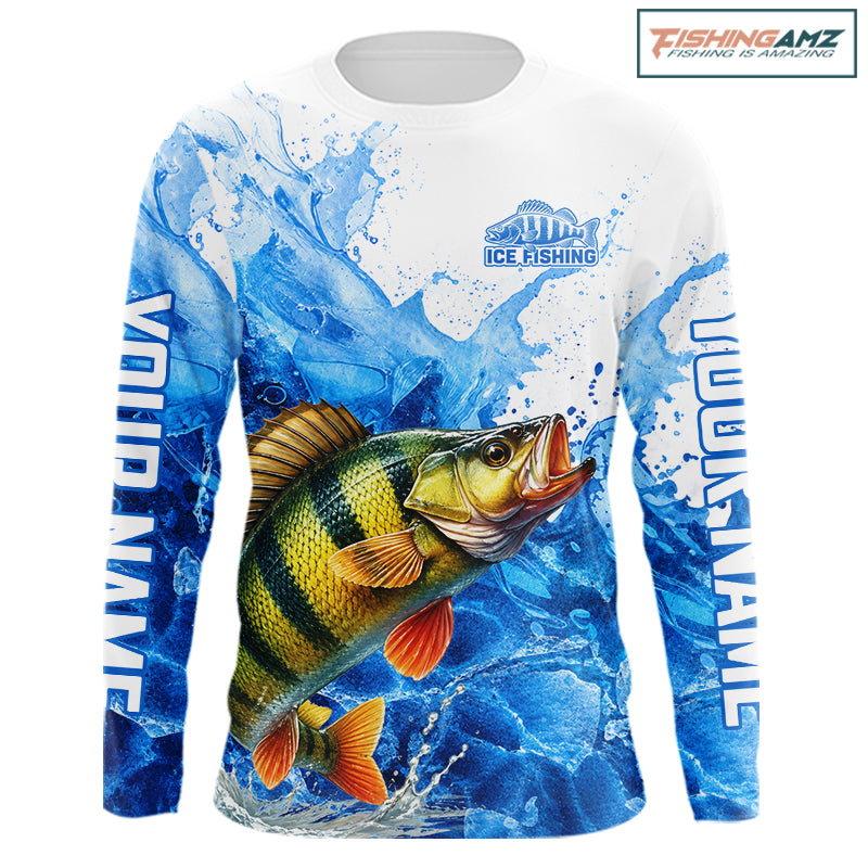 Yellow Perch Fishing Shirt, Ice Fishing Long Sleeve Shirt For Men, Yellow Perch Fishing Apparel NHT1387