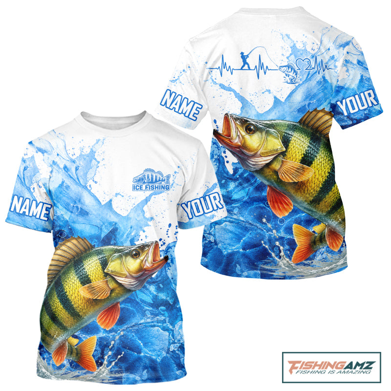 Yellow Perch Fishing Shirts Short Sleeve, Ice Fishing Shirt For Men, Yellow Perch Fishing Apparel NHT1387