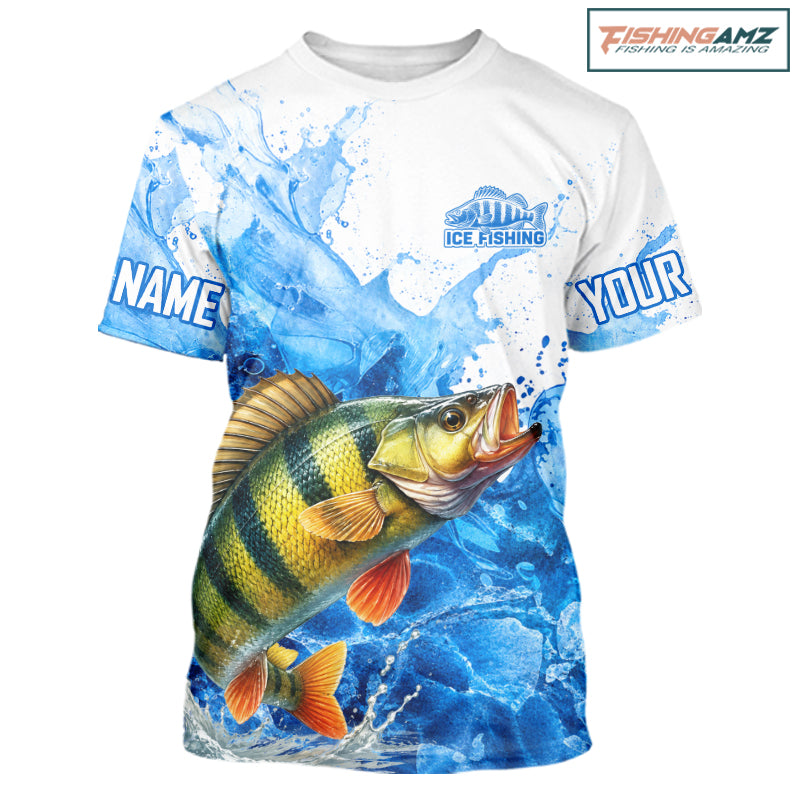 Yellow Perch Fishing Shirts Short Sleeve, Ice Fishing Shirt For Men, Yellow Perch Fishing Apparel NHT1387
