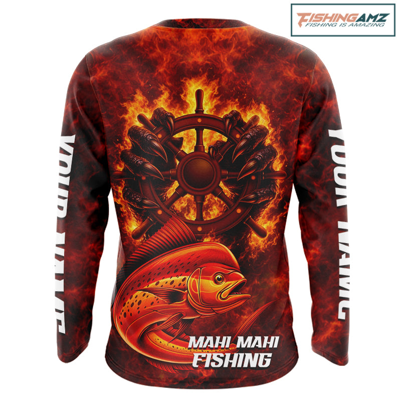 Red Mahi Mahi Fishing Shirts Long Sleeve, Personalized Men's Fishing Shirt NHT420