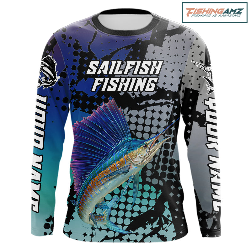 Sailfish Fishing Shirt Blue Camo Custom Name, Sailfish Fishing Team Jerseys NHT475