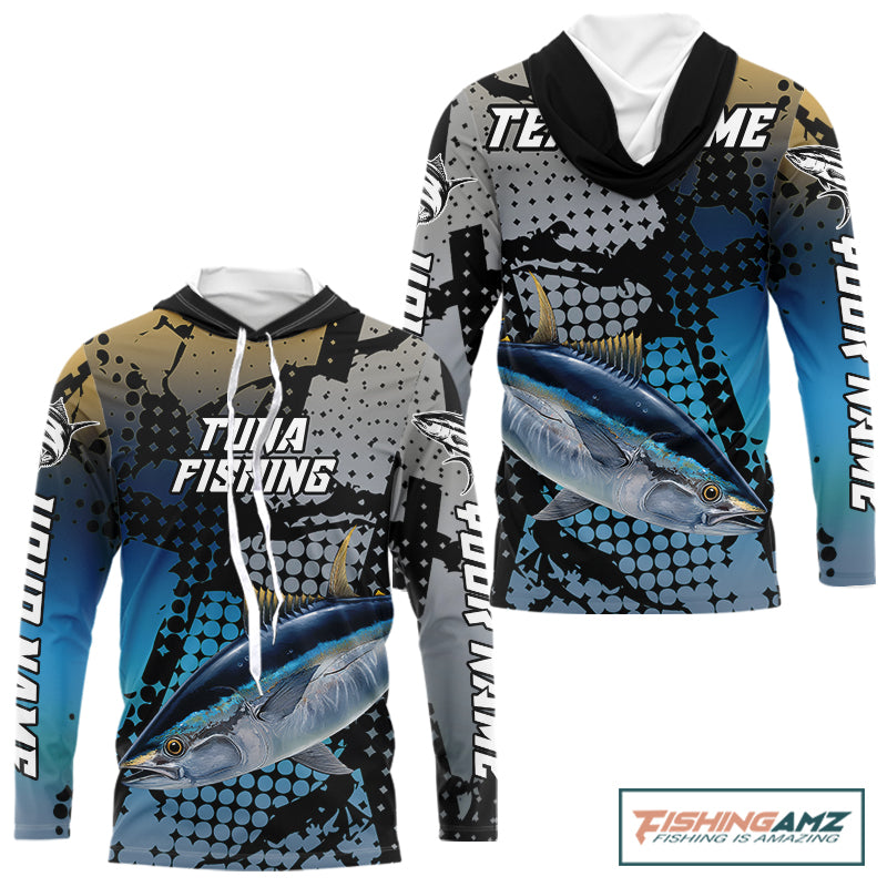 Tuna Hooded Fishing Shirt Blue Camo Custom Name, Tuna Fishing Team Jerseys NHT476