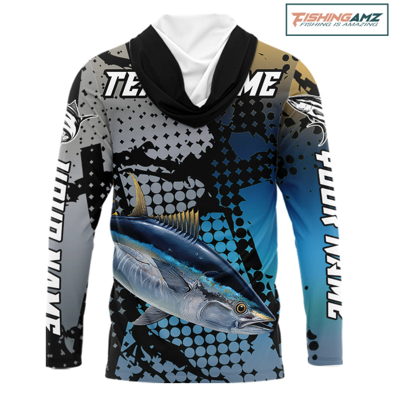 Tuna Hooded Fishing Shirt Blue Camo Custom Name, Tuna Fishing Team Jerseys NHT476