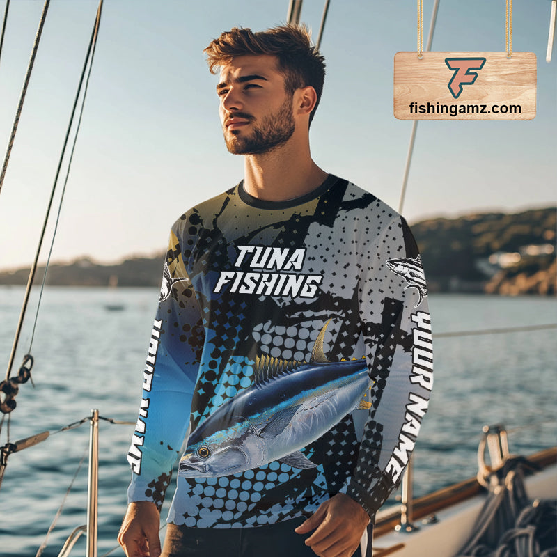 Tuna Fishing Shirt Blue Camo Custom Name, Tuna Fishing Team Jerseys NHT476