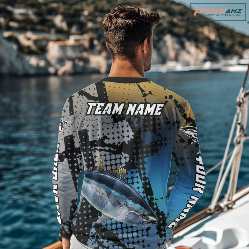 Tuna Fishing Shirt Blue Camo Custom Name, Tuna Fishing Team Jerseys NHT476