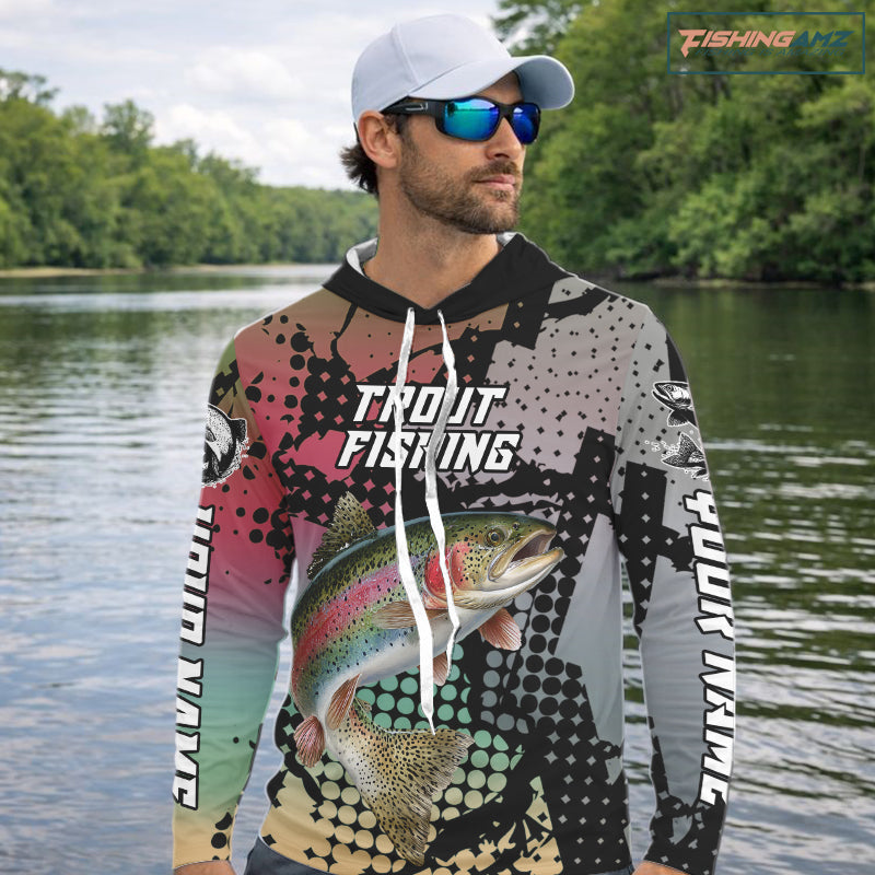 Rainbow Hooded Trout Fishing Shirt Pink Camo Custom Name, Rainbow Trout Fishing Team Jerseys NHT477