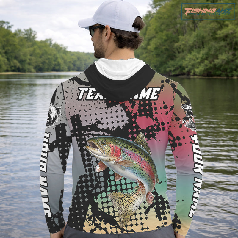Rainbow Hooded Trout Fishing Shirt Pink Camo Custom Name, Rainbow Trout Fishing Team Jerseys NHT477