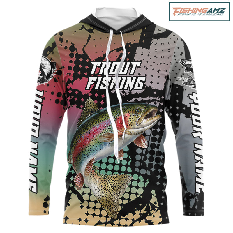 Rainbow Hooded Trout Fishing Shirt Pink Camo Custom Name, Rainbow Trout Fishing Team Jerseys NHT477