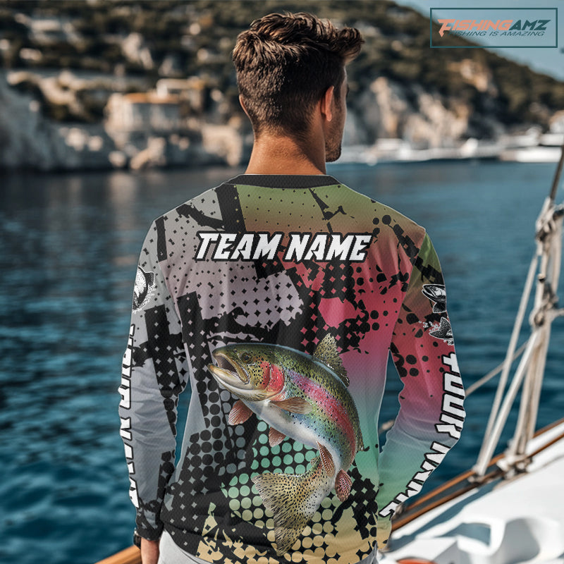 Rainbow Trout Fishing Shirt Pink Camo Custom Name, Rainbow Trout Fishing Team Jerseys NHT477