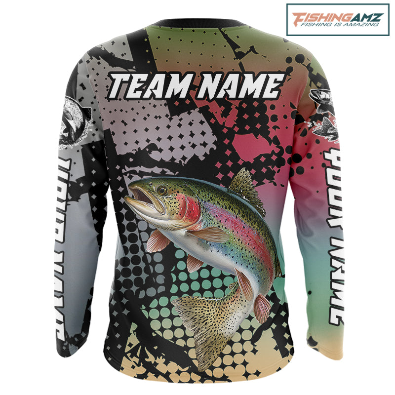 Rainbow Trout Fishing Shirt Pink Camo Custom Name, Rainbow Trout Fishing Team Jerseys NHT477