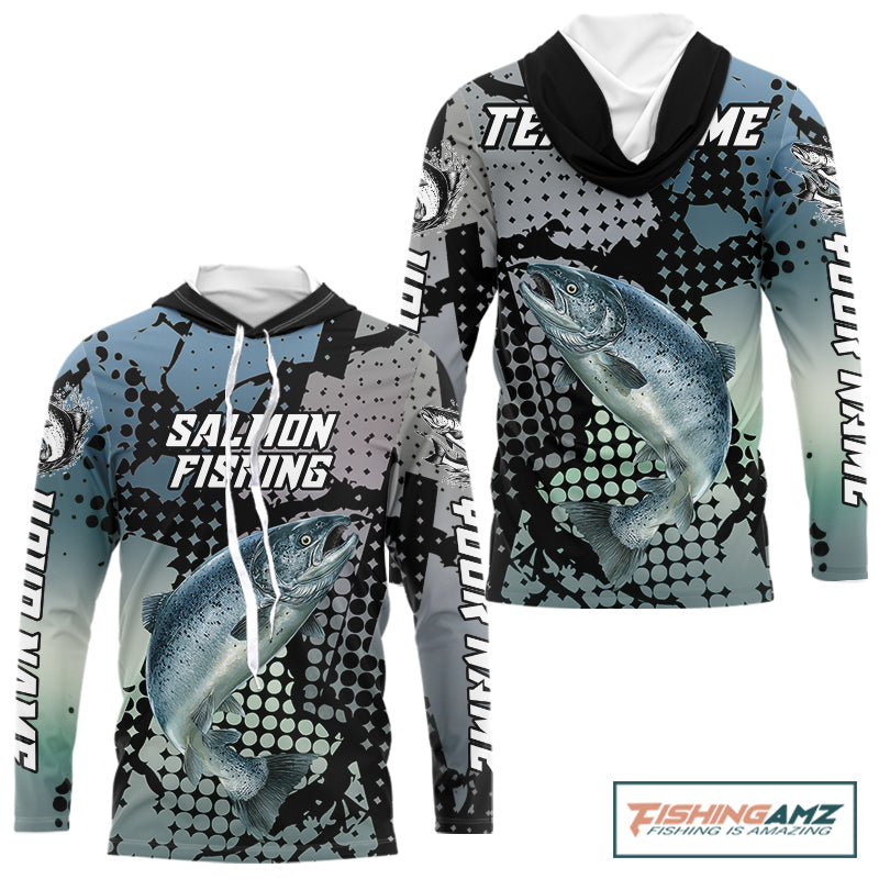 Chinook Salmon Hooded Fishing Shirt Gray Camo Custom Name, Chinook Salmon Fishing Team Jerseys NHT478