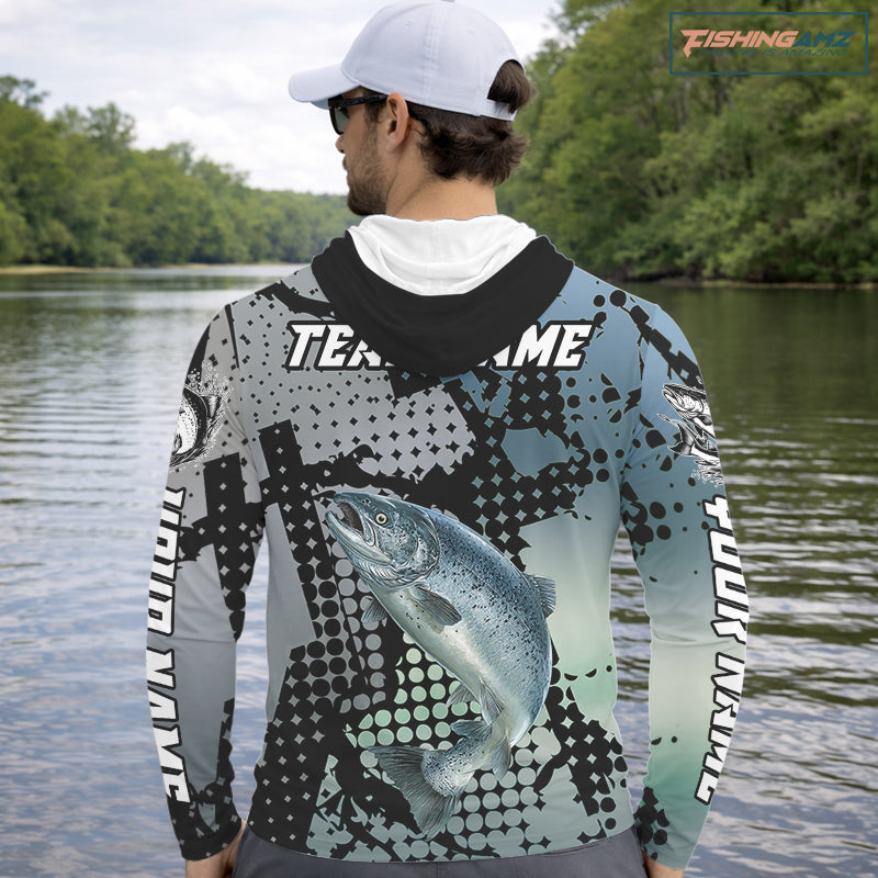 Chinook Salmon Hooded Fishing Shirt Gray Camo Custom Name, Chinook Salmon Fishing Team Jerseys NHT478