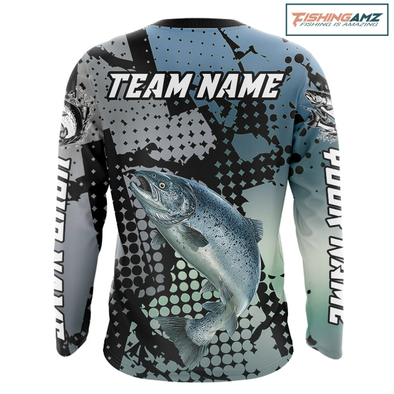 Chinook Salmon Fishing Shirt Gray Camo Custom Name, Chinook Salmon Fishing Team Jerseys NHT478