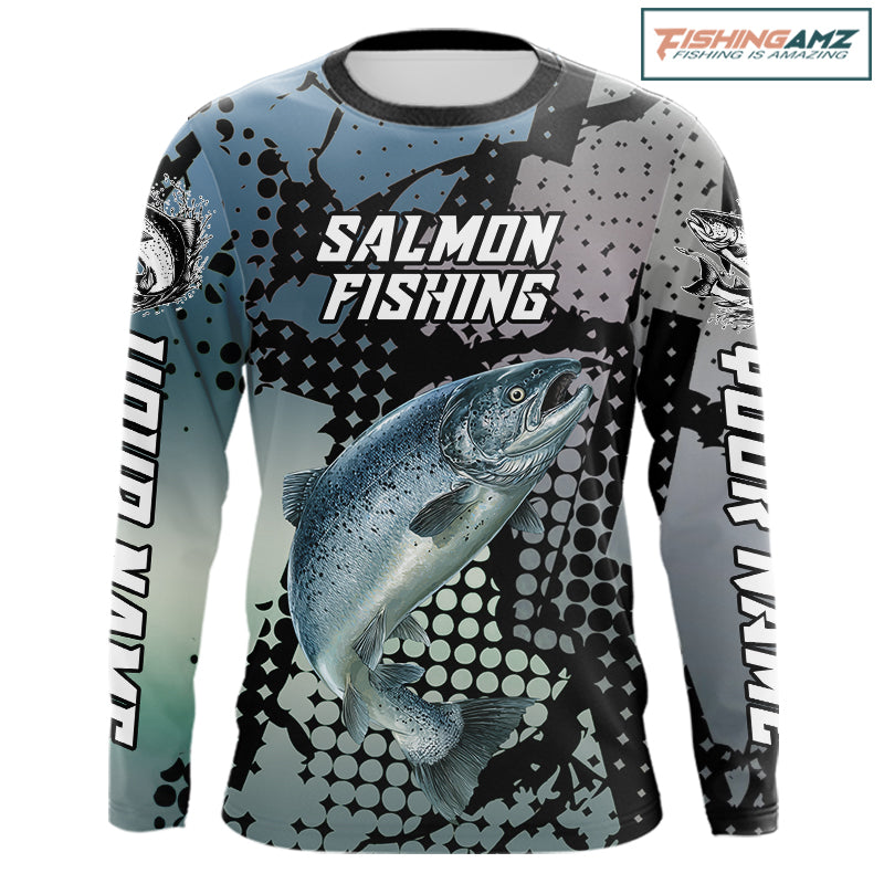 Chinook Salmon Fishing Shirt Gray Camo Custom Name, Chinook Salmon Fishing Team Jerseys NHT478