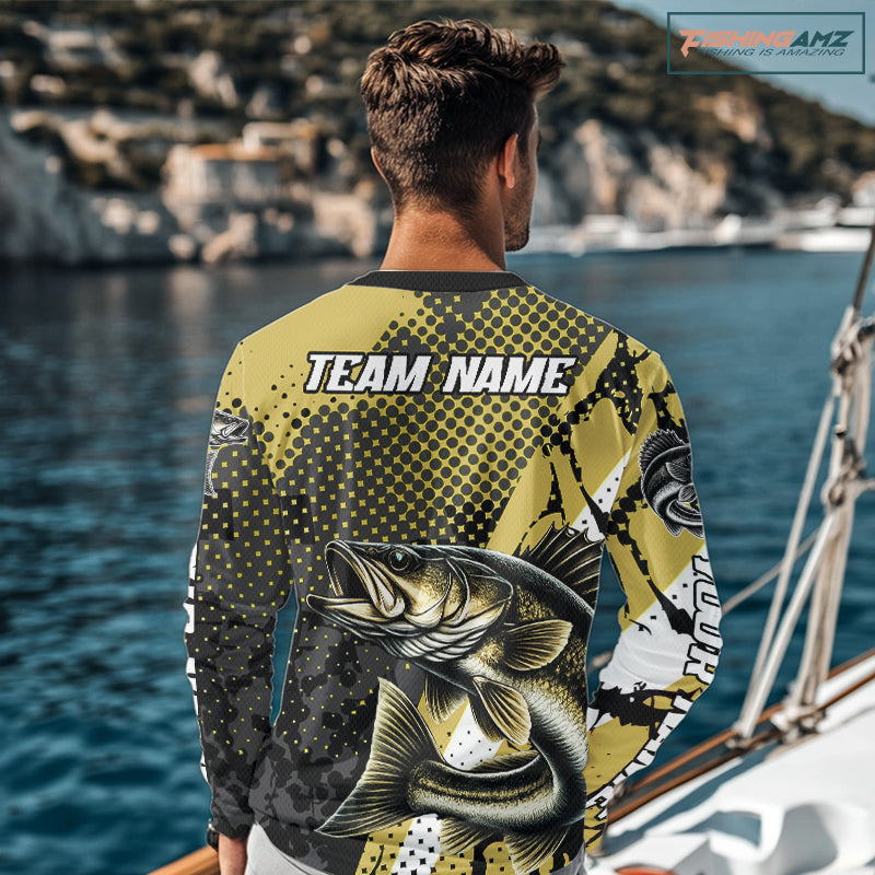 Personalized Walleye Fishing Shirts Long Sleeve, Yellow Camo Walleye Fishing Shirts NHT483