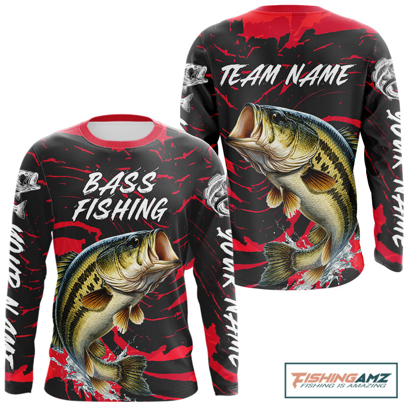 Custom Largemouth Bass Fishing Shirts Long Sleeve – Performance Tournament Jersey For Men| Red NHT769