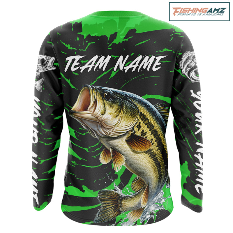 Custom Largemouth Bass Fishing Shirts Long Sleeve – Performance Tournament Jersey For Men| Green NHT772