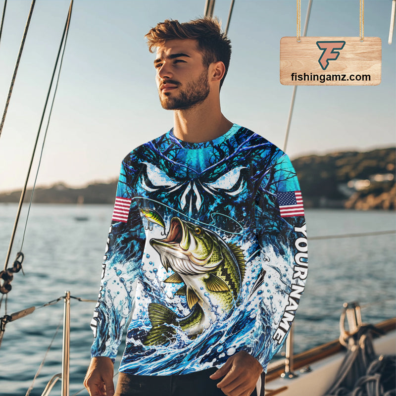 Jumping Bass Catch Lure Fishing Shirt Long Sleeve Personalized Monster Eyes Splash Blue Water Outdoor Apparel NHT1733