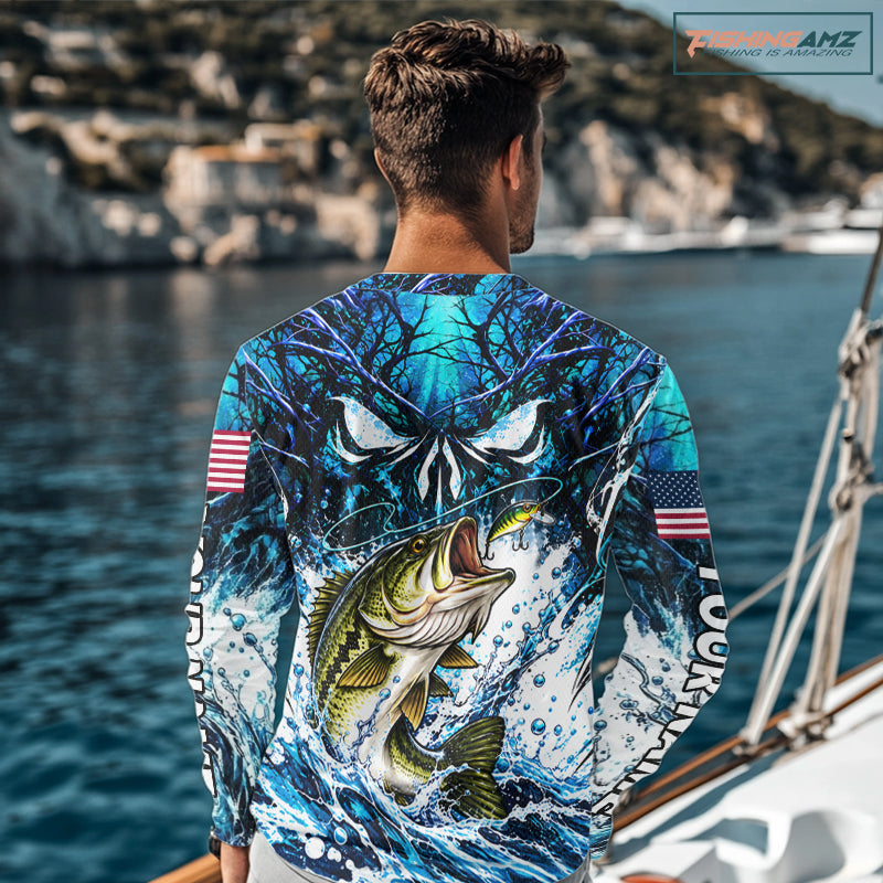 Jumping Bass Catch Lure Fishing Shirt Long Sleeve Personalized Monster Eyes Splash Blue Water Outdoor Apparel NHT1733