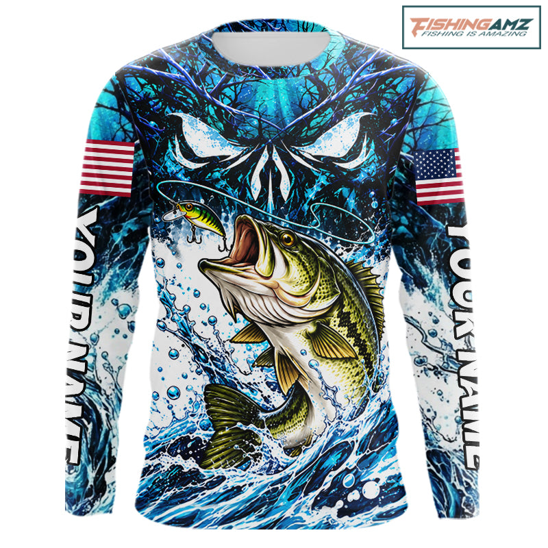 Jumping Bass Catch Lure Fishing Shirt Long Sleeve Personalized Monster Eyes Splash Blue Water Outdoor Apparel NHT1733