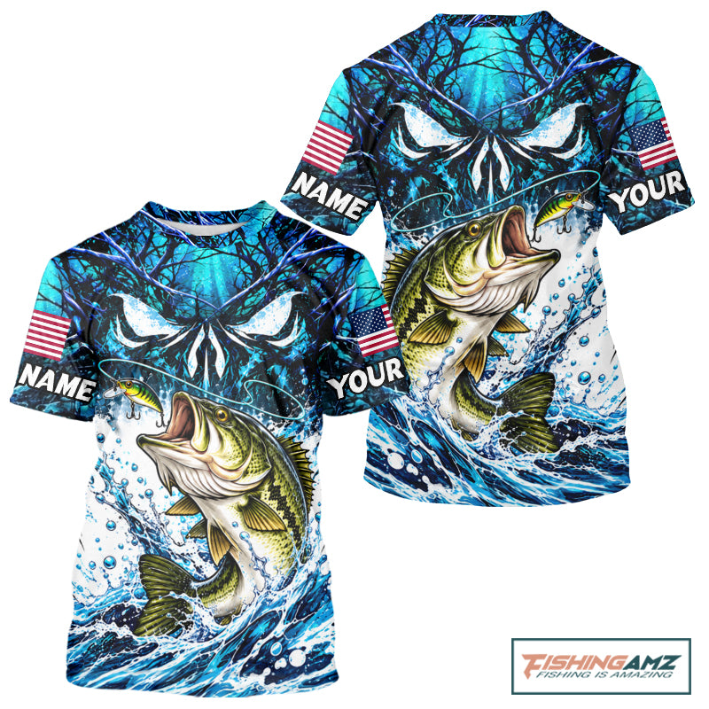 Jumping Bass Catch Lure Fishing Shirt Short Sleeve Personalized Monster Eyes Splash Blue Water Outdoor Apparel NHT1733