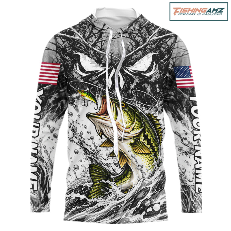 Jumping Bass Catch Lure Hooded Fishing Shirt Personalized Monster Eyes Splash Gray Water Outdoor Apparel NHT1734
