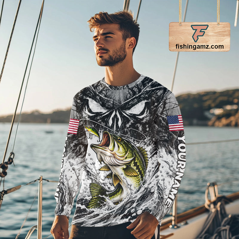 Jumping Bass Catch Lure Fishing Shirt Long Sleeve Personalized Monster Eyes Splash Gray Water Outdoor Apparel NHT1734