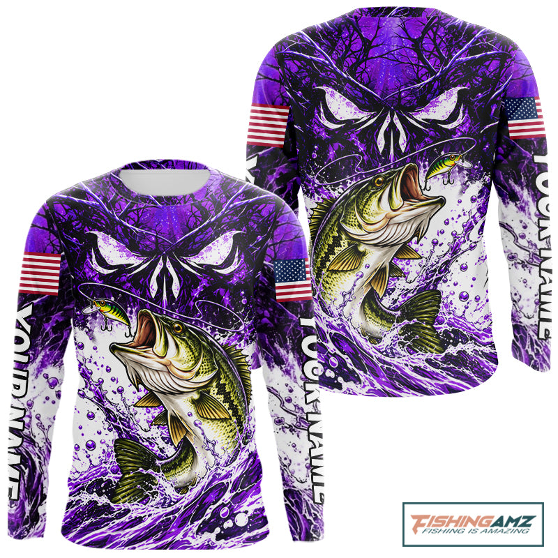 Jumping Bass Catch Lure Fishing Shirt Long Sleeve Personalized Monster Eyes Splash Purple Water Outdoor Apparel NHT1735
