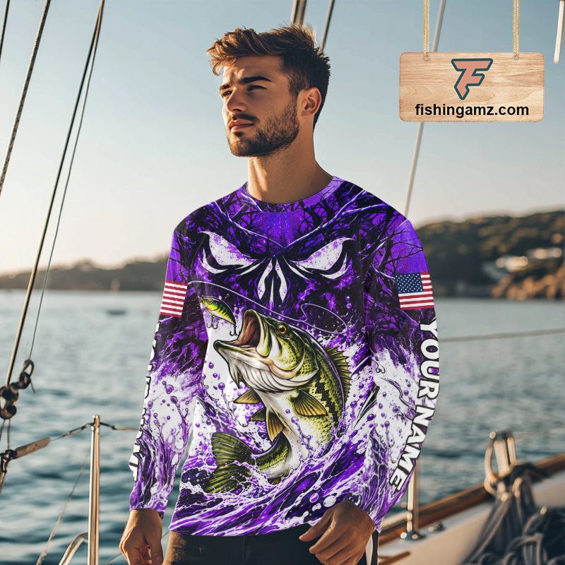 Jumping Bass Catch Lure Fishing Shirt Long Sleeve Personalized Monster Eyes Splash Purple Water Outdoor Apparel NHT1735