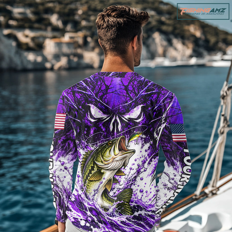 Jumping Bass Catch Lure Fishing Shirt Long Sleeve Personalized Monster Eyes Splash Purple Water Outdoor Apparel NHT1735
