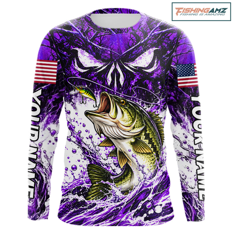 Jumping Bass Catch Lure Fishing Shirt Long Sleeve Personalized Monster Eyes Splash Purple Water Outdoor Apparel NHT1735