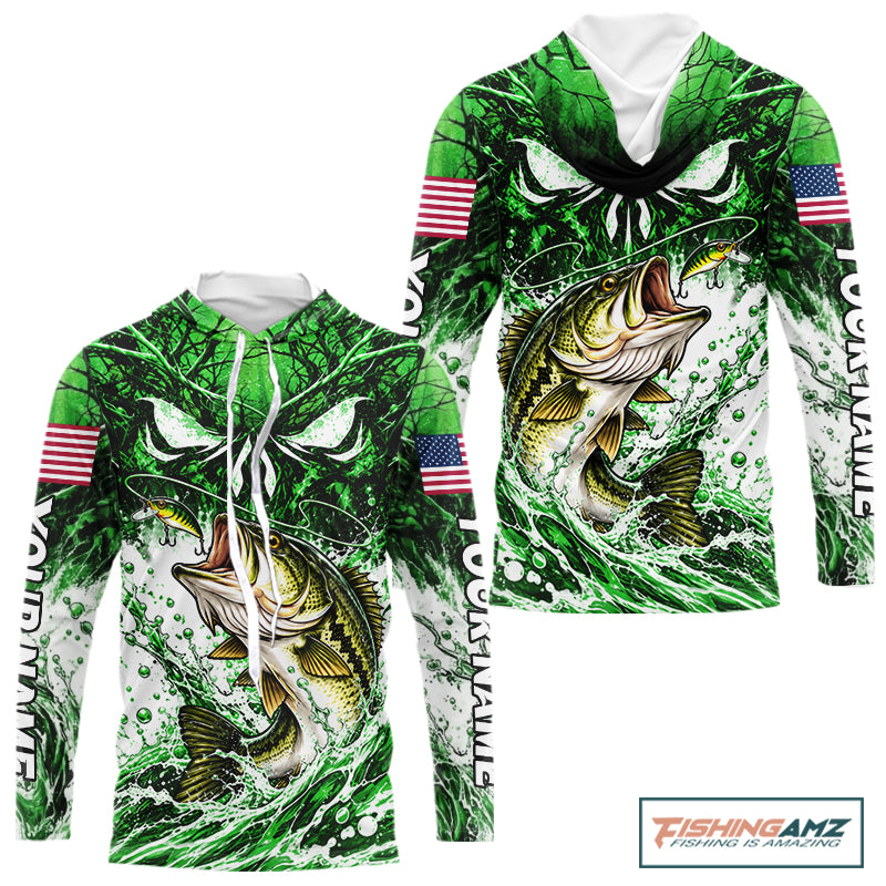 Jumping Bass Catch Lure Hooded Fishing Shirt Personalized Monster Eyes Splash Green Water Outdoor Apparel NHT1736